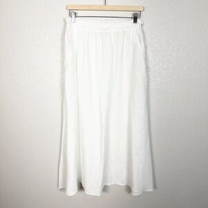 Tina Stephens Italy Angie A-Line Long Linen Skirt With Pockets OS White Midi
